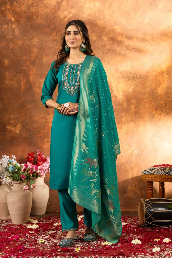 Handcrafted_Marina_Cotton_Straight_Kurti_Set_with_Embroidered_Pant_&_Dupatta