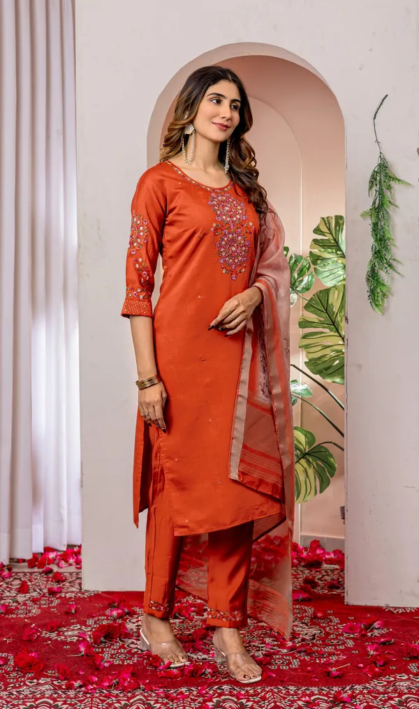 Viscose_Cotton_Aura_Straight_Kurti_Pant_Ensemble_with_Jacquard_Border_Dupatta
