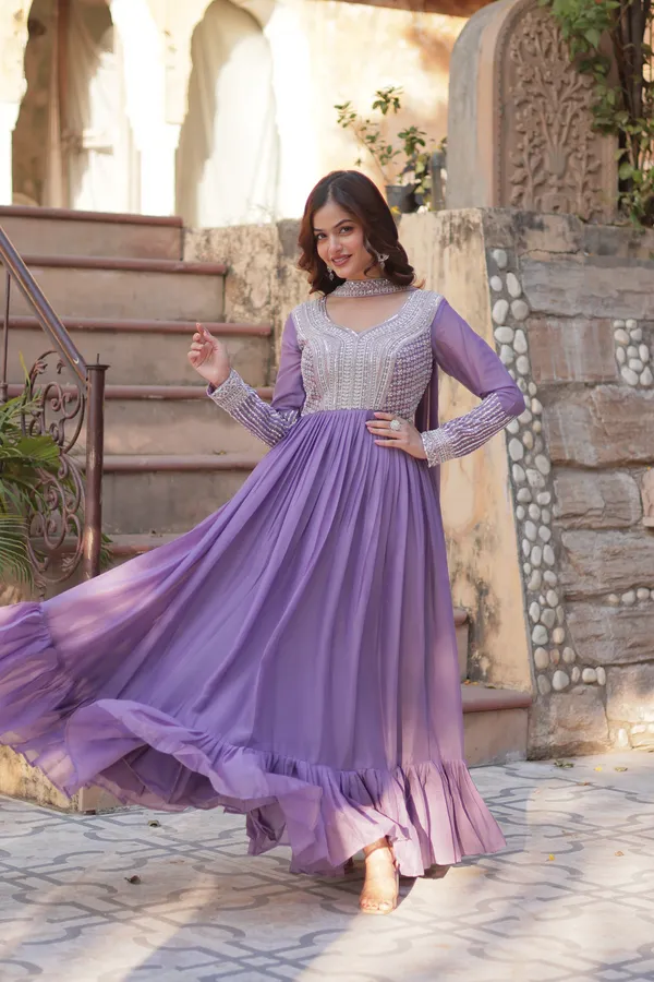 Purple_Star_Georgette_Beads_&_Sequins_Embroidered_Flared_Gown_With_Matching_Dupatta_For_Women