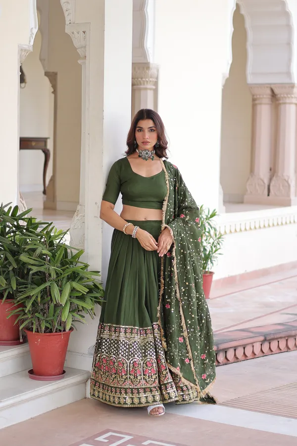 Rifle_Green_Vichitra_Silk_Sequins_Embroidered_Lehenga_With_Designer_Dupatta_For_Women