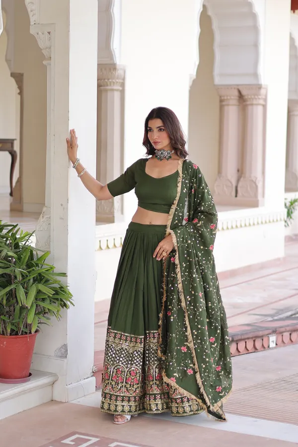 Rifle_Green_Vichitra_Silk_Sequins_Embroidered_Lehenga_With_Designer_Dupatta_For_Women