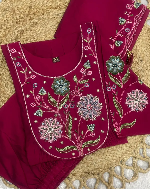 Elegant_Anarkali_Kurti_Pant_Dupatta_Set_Viscose_Roman_Cotton_with_Heavy_Embroidery,_Hand_Work_&_Chanderi_Cotton_Dupatta