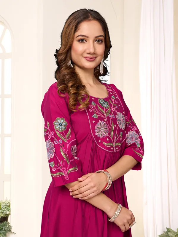 Elegant_Anarkali_Kurti_Pant_Dupatta_Set_Viscose_Roman_Cotton_with_Heavy_Embroidery,_Hand_Work_&_Chanderi_Cotton_Dupatta