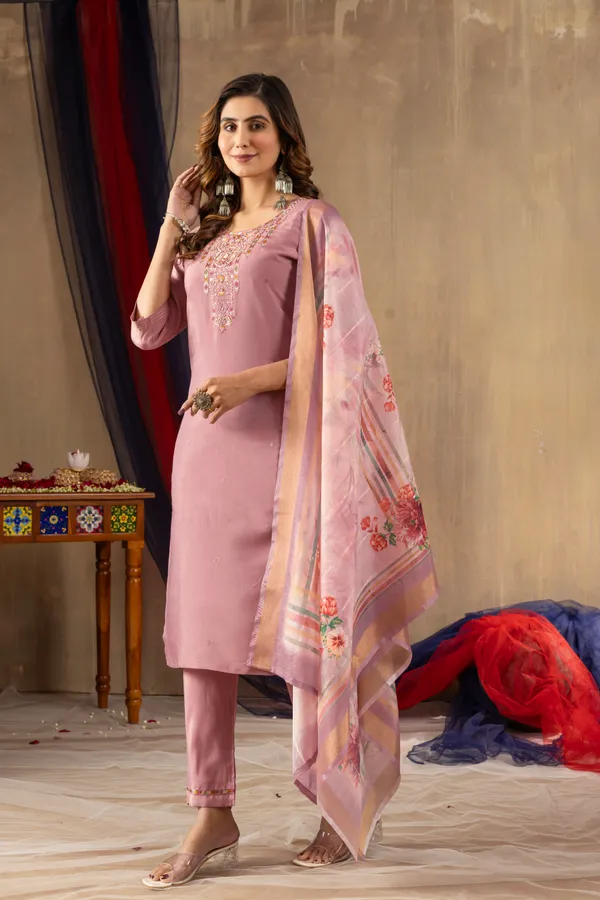 Shimmer_Gold_Cotton_Radiance_Straight_Kurti_Pant_Set_with_Printed_Dupatta