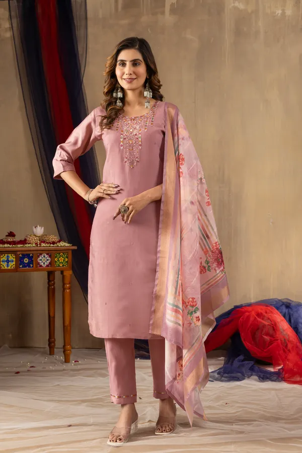 Shimmer_Gold_Cotton_Radiance_Straight_Kurti_Pant_Set_with_Printed_Dupatta