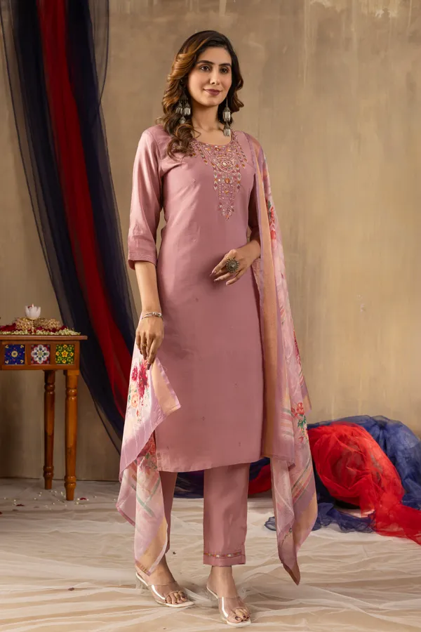 Shimmer_Gold_Cotton_Radiance_Straight_Kurti_Pant_Set_with_Printed_Dupatta