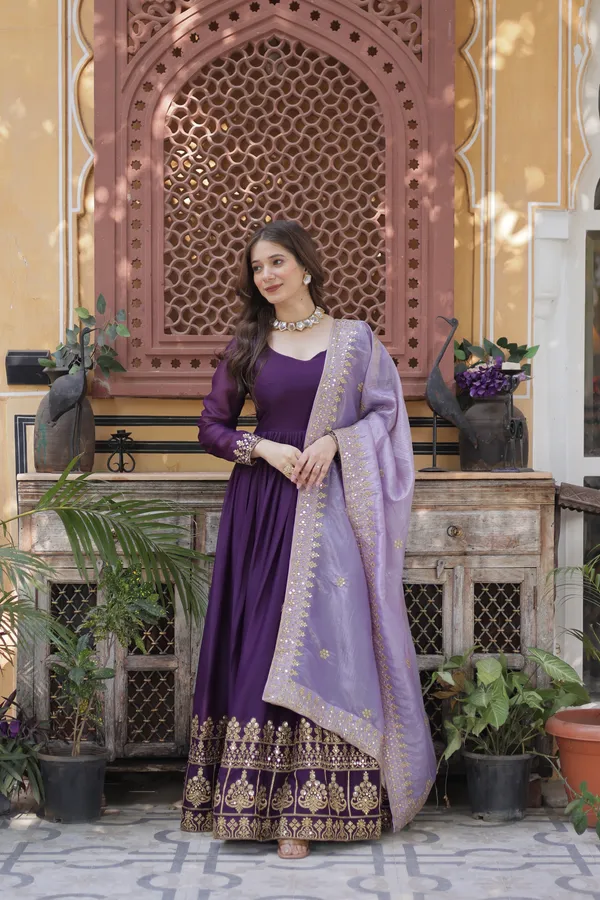 Grape_Purple_Designer_Star_Georgette_Gown_With_Zari_Sequins_Embroidery_&_Gold_Crush_Dupatta_For_Women