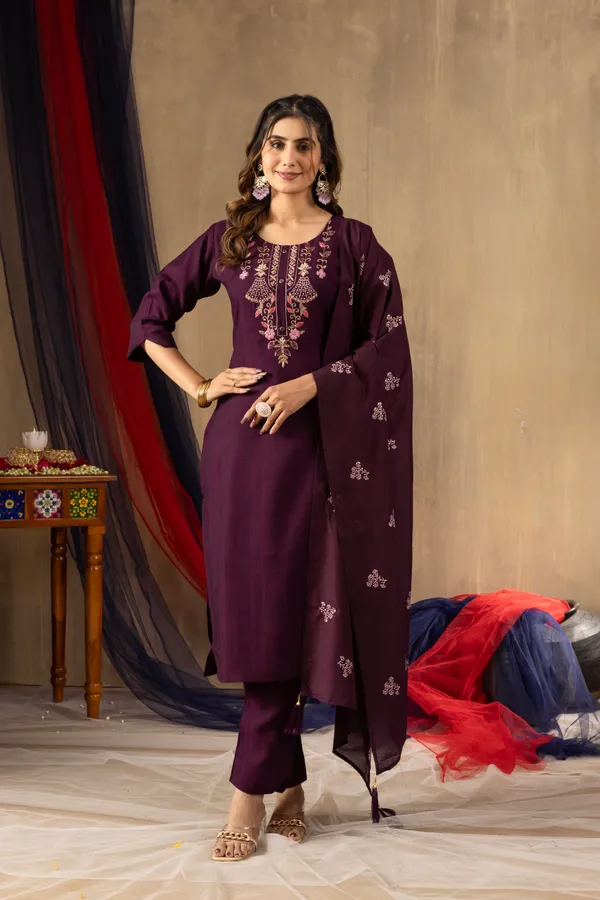 Wine_Bloom_Viscose_Straight_Kurti_Pant_Set_with_Chanderi_Cotton_Dupatta