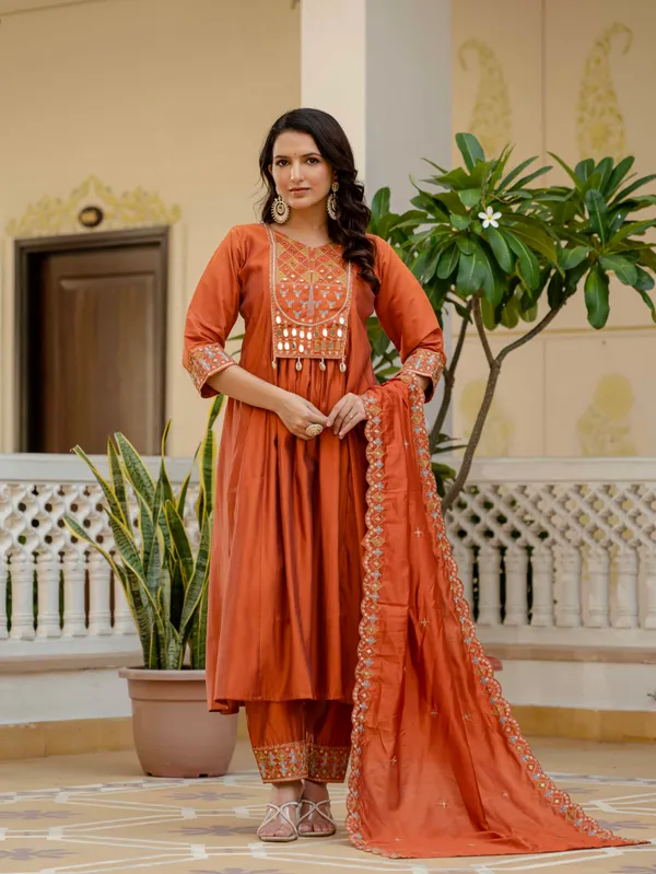Glamorous_Anarkali_Kurti_Pant_Dupatta_Set_with_Mirror_Work