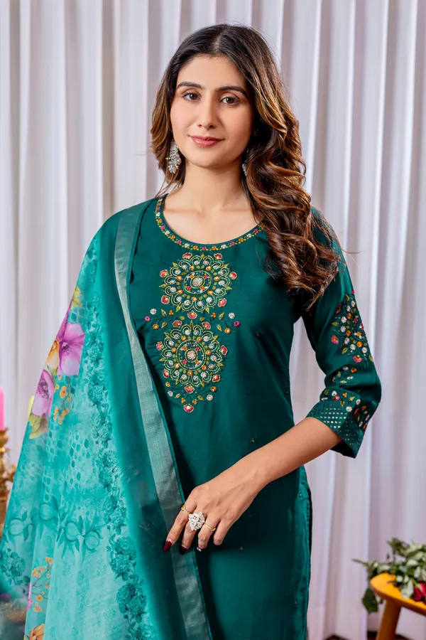 Viscose_Cotton_Aura_Straight_Kurti_Pant_Ensemble_with_Jacquard_Border_Dupatta