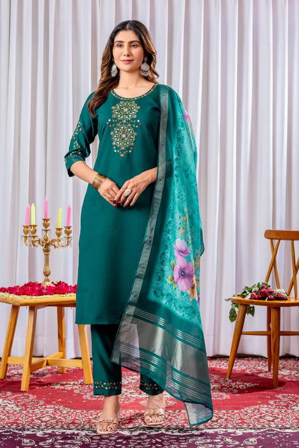 Viscose_Cotton_Aura_Straight_Kurti_Pant_Ensemble_with_Jacquard_Border_Dupatta