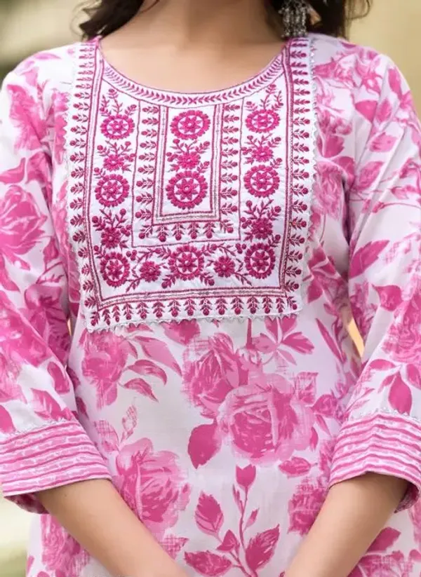 Women's_Embroidery_Pink_Floral_Printed_Kurta_Pant_With_Dupatta