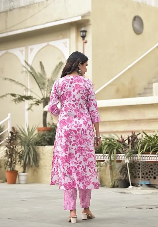 Women's_Embroidery_Pink_Floral_Printed_Kurta_Pant_With_Dupatta