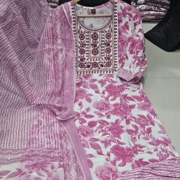 Women's_Embroidery_Pink_Floral_Printed_Kurta_Pant_With_Dupatta
