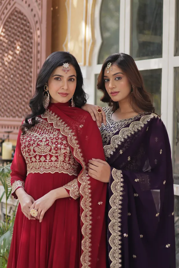 Maroon_Faux_Blooming_With_Embroidery_Zari_Sequins-Work_For_Women