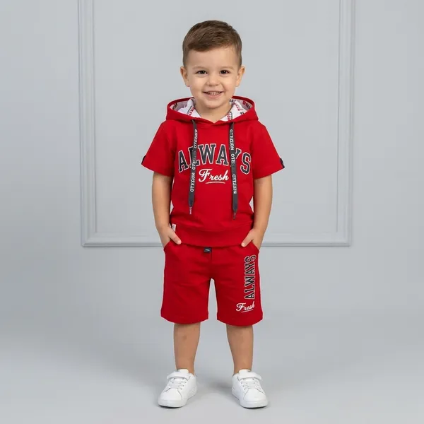 Red_Cotton_Hooded_Sweatshirt_And_Shorts_Set_For_Boys