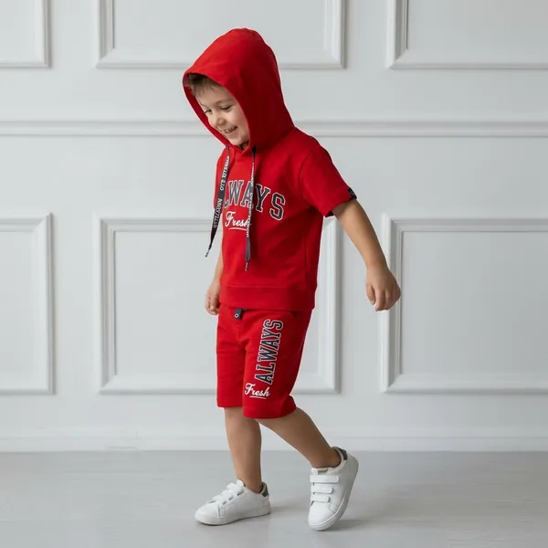 Red_Cotton_Hooded_Sweatshirt_And_Shorts_Set_For_Boys