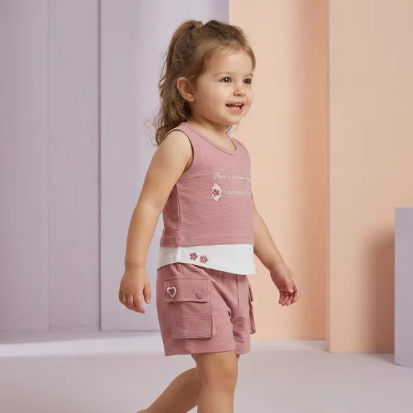 Pink_Cotton_Relaxed_Sleeveless_Top_And_Cargo_Shorts_Set_For_Girls