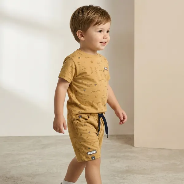 Mustard_Yellow_Cotton_Printed_Relaxed_Fit_T-Shirt_And_Shorts_Set_For_Boys