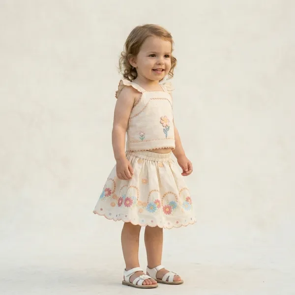 White_Cotton_Floral_Embroidered_Skirt_And_Top_Set_For_Girls