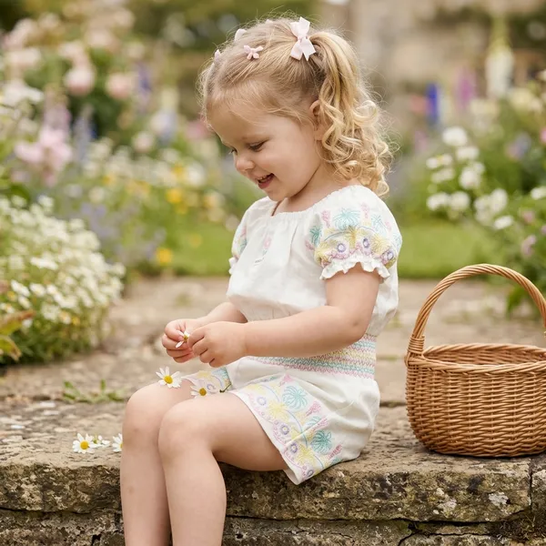 White_Cotton_Floral_Embroidered_Top_And_Shorts_Set_For_Girls