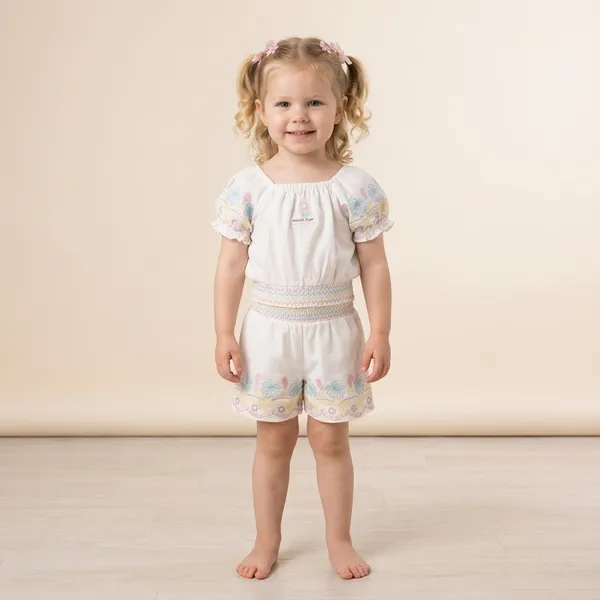 White_Cotton_Floral_Embroidered_Top_And_Shorts_Set_For_Girls