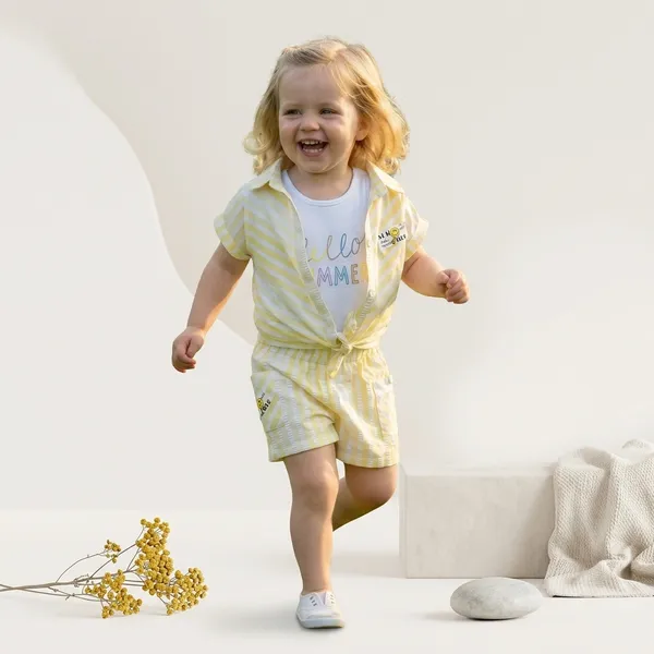 Yellow_Striped_Cotton_Relaxed_Shirt_And_Shorts_Set_For_Girls