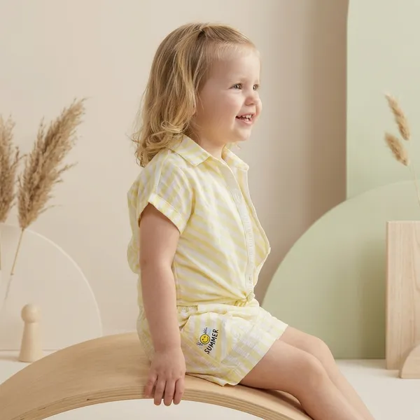 Yellow_Striped_Cotton_Relaxed_Shirt_And_Shorts_Set_For_Girls