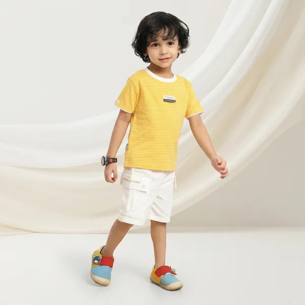 Yellow_And_White_Cotton_Striped_T-Shirt_And_Shorts_Set_For_Boys