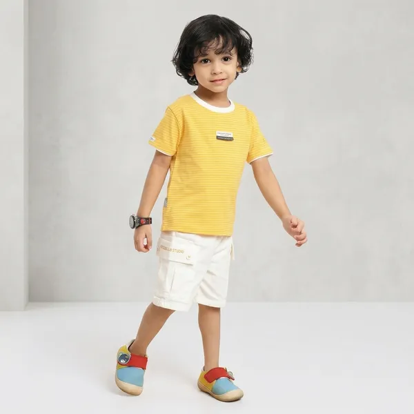 Yellow_And_White_Cotton_Striped_T-Shirt_And_Shorts_Set_For_Boys