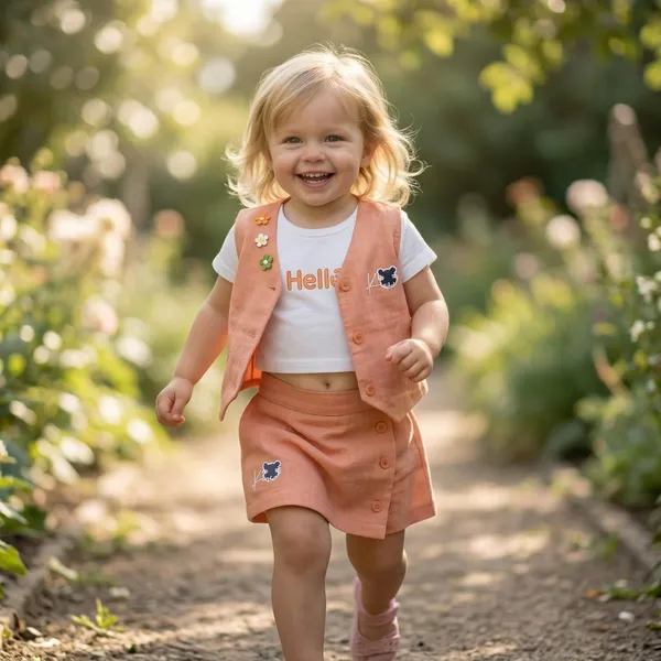 Peach_And_White_Cotton_Sleeveless_Vest_And_Skirt_Set_For_Girls