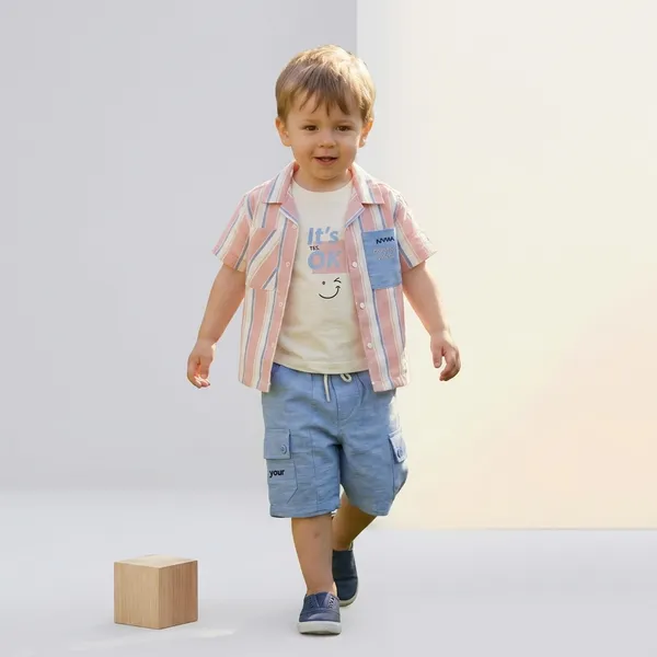 Pink_And_Blue_Cotton_Striped_Shirt_And_Shorts_Set_For_Boys