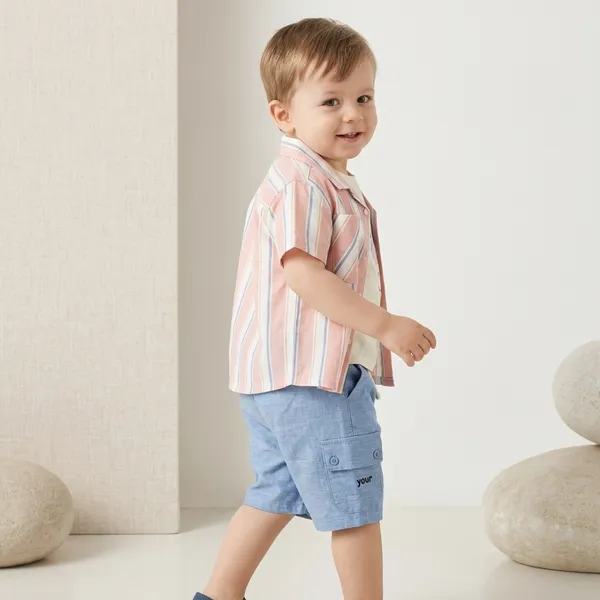 Pink_And_Blue_Cotton_Striped_Shirt_And_Shorts_Set_For_Boys