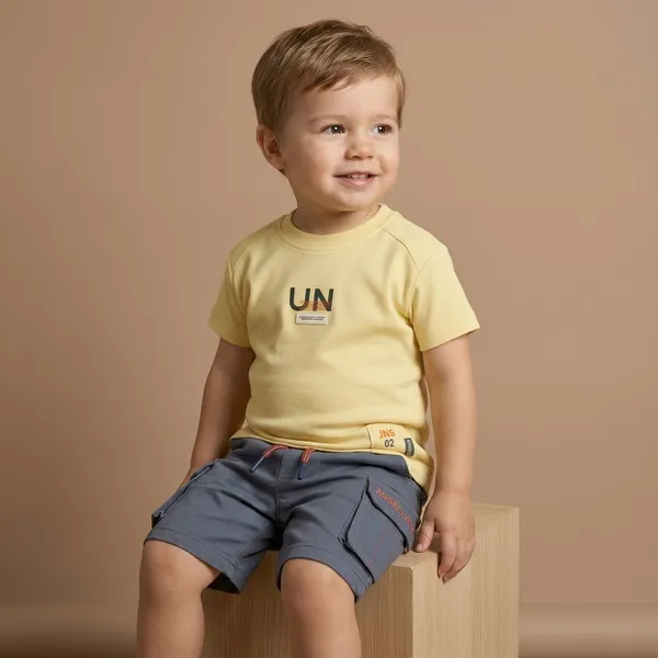 Yellow_And_Grey_Cotton_Graphic_T-Shirt_And_Cargo_Shorts_Set_For_Boys