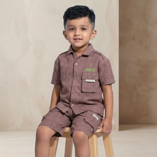 Mauve_Cotton_Textured_Safari_Shirt_And_Shorts_Set_For_Boys