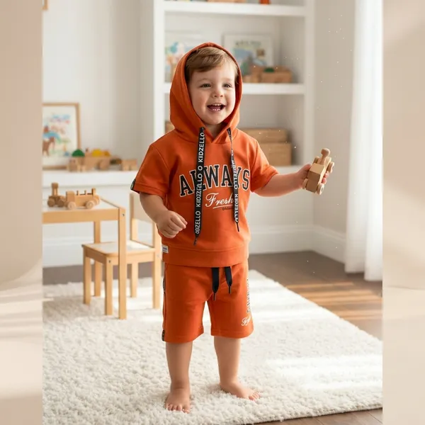 Orange_Cotton_Graphic_Print_Hooded_Sweatshirt_And_Shorts_Set_For_Boys