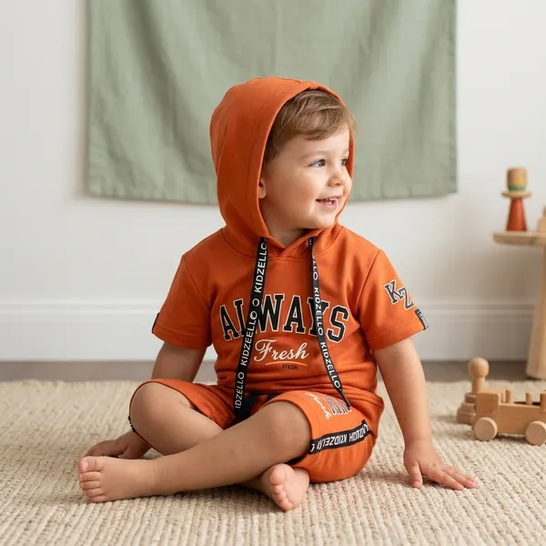 Orange_Cotton_Graphic_Print_Hooded_Sweatshirt_And_Shorts_Set_For_Boys