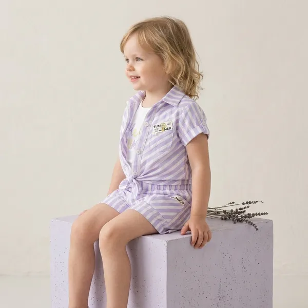 Purple_Cotton_Striped_Tie-Front_Shirt_And_Shorts_Set_For_Girls