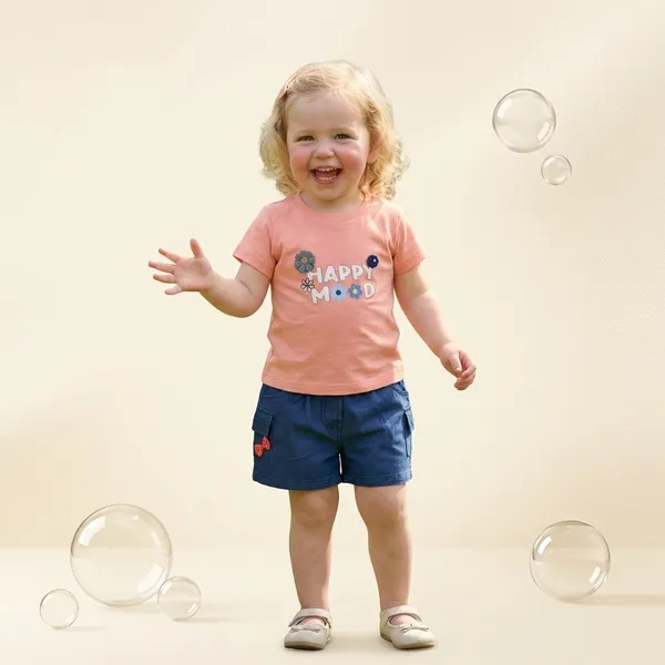 Peach_And_Navy_Blue_Cotton_Printed_T-Shirt_And_Shorts_Set_For_Girls