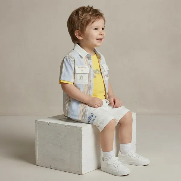 White_And_Yellow_Cotton_Striped_Shirt_And_Short_Set_For_Boys