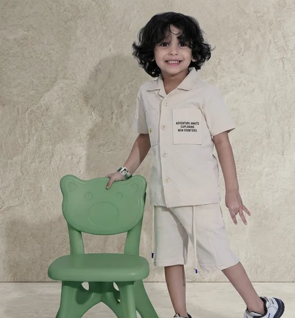 Beige_Cotton_Relaxed_Short_Kurta_Pyjama_Set_For_Boys