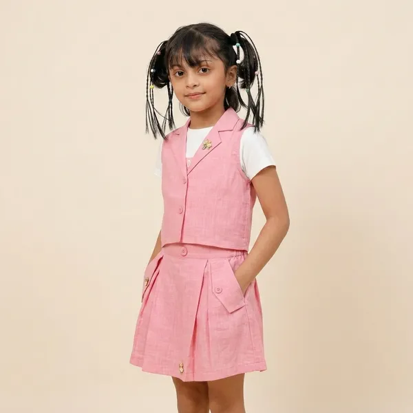 Pink_Cotton_Sleeveless_Vest_And_Pleated_Skirt_Set_For_Girls