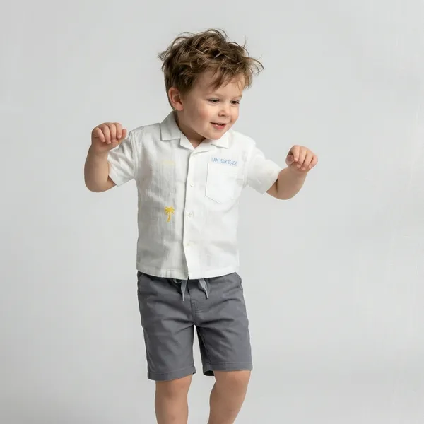 White_And_Grey_Muslin_Relaxed_Shirt_And_Shorts_Set_For_Boys
