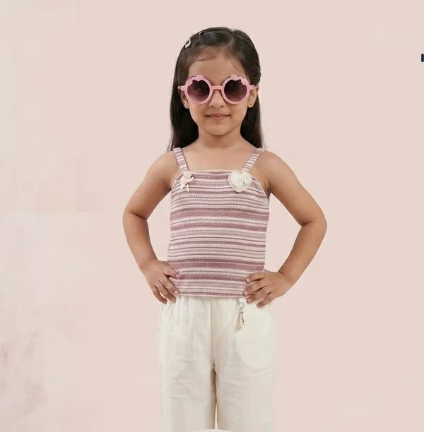 Pink_And_White_Striped_Cotton_Sleeveless_Top_And_Skirt_Set_For_Girls
