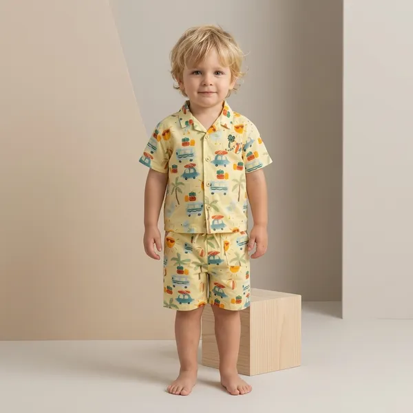 Yellow_Cotton_Printed_Relaxed_Shirt_And_Shorts_Set_For_Boys