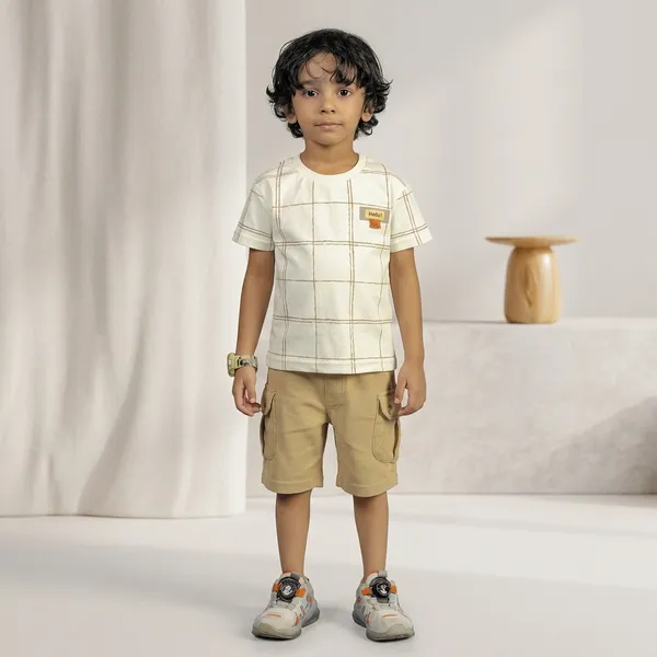 White_Cotton_Grid_Print_Half_Sleeve_T-Shirt_For_Boys