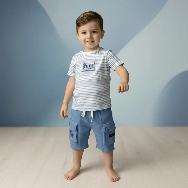 White_And_Blue_Cotton_Striped_T-Shirt_And_Shorts_Set_For_Boys