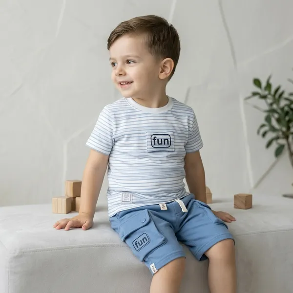 White_And_Blue_Cotton_Striped_T-Shirt_And_Shorts_Set_For_Boys