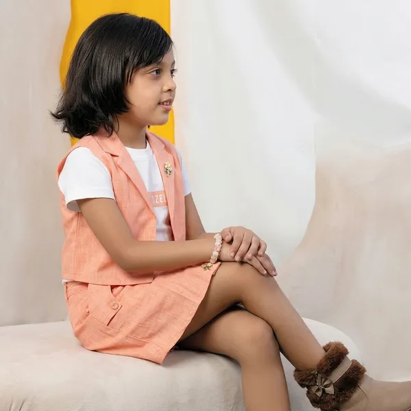Peach_Cotton_Cropped_Jacket_And_Shorts_Set_For_Girls