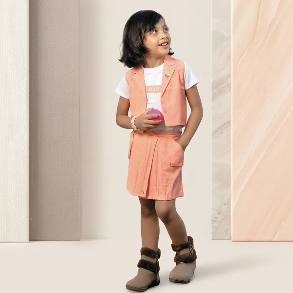 Peach_Cotton_Cropped_Jacket_And_Shorts_Set_For_Girls